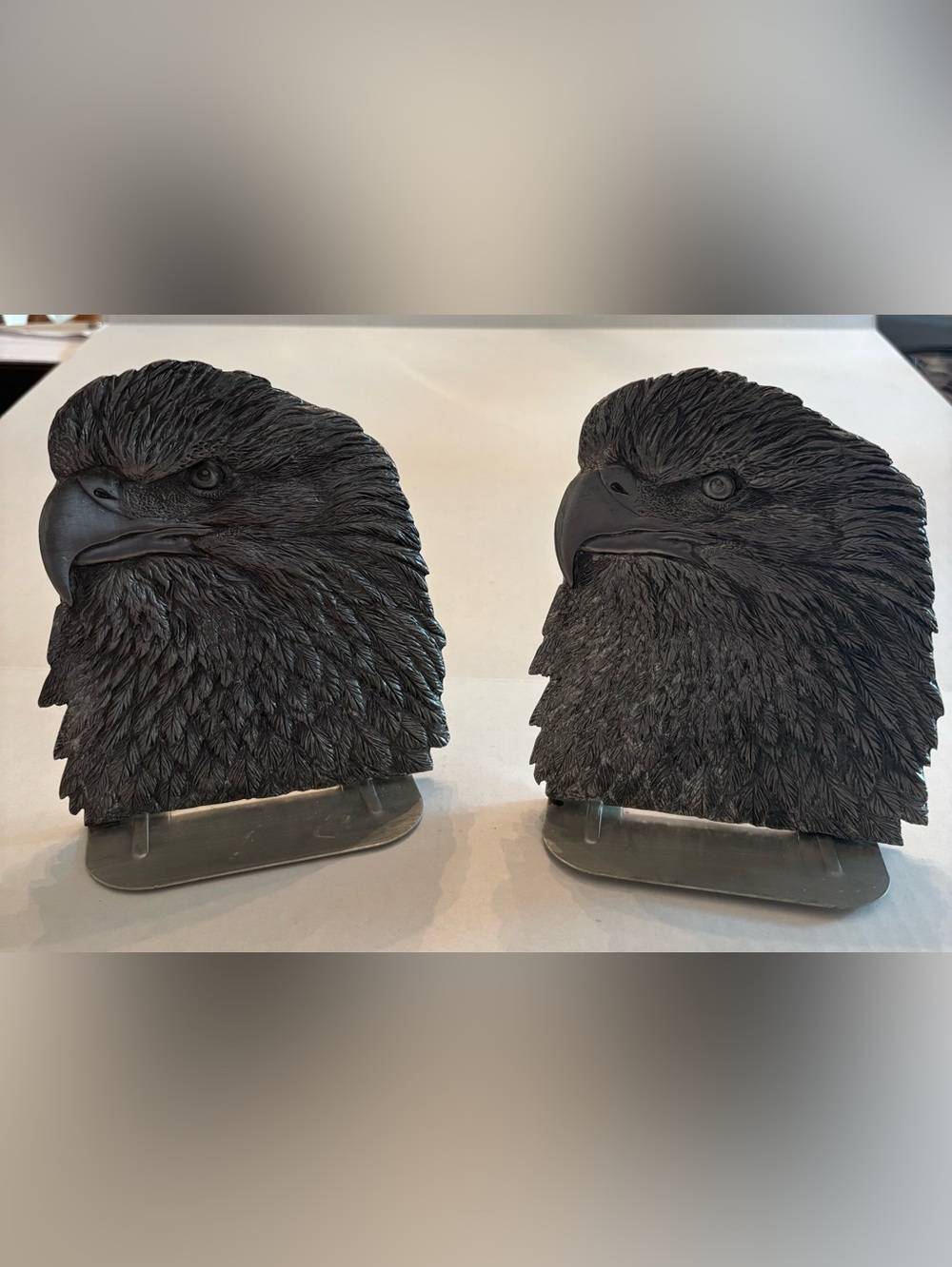 Vintage Pair of Metzke Pewter Eagle Head Sculpted Bookends